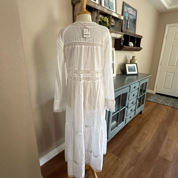 NWT Free People Womens Button Front Long Sleeve Keepsake Maxi Top Ivory Medium - Picture 11 of 13